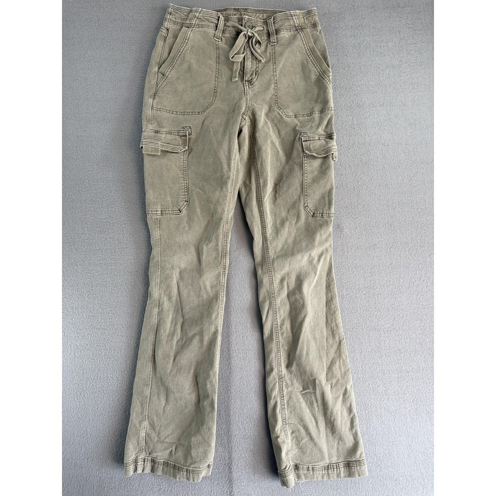 American Eagle Outfitters Cargo Bootcut Pants Womens 00 Green Twill Stretch
